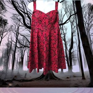 TORRID Plus Size Unique gothic Retro Chic Red Roses, Skulls, Gothic midi dress